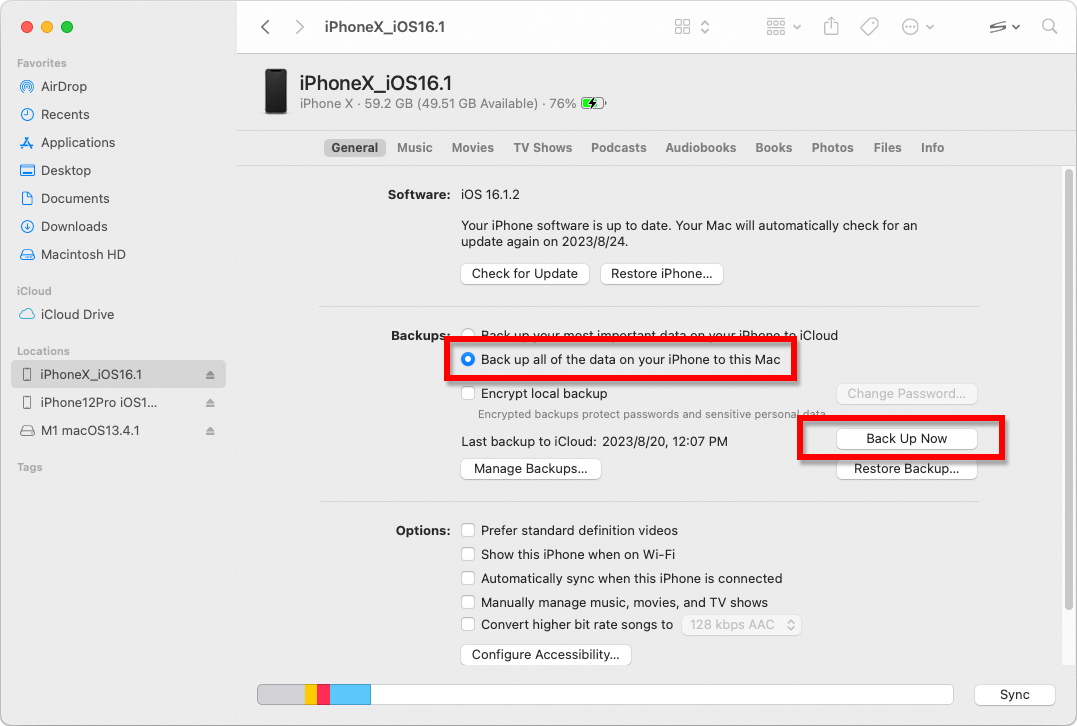 Резервное копирование iPhone на Mac