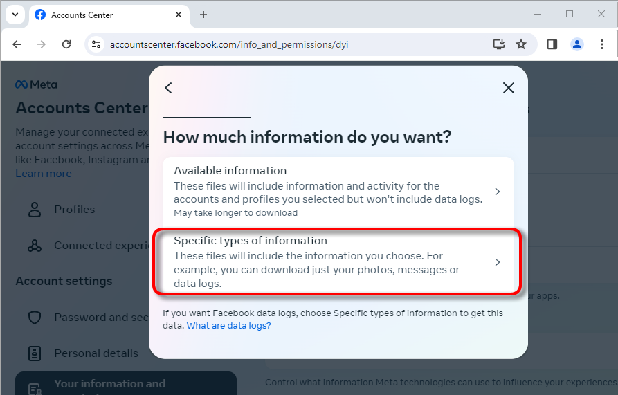 Шаг 1. Нажмите Определенные типы информации.